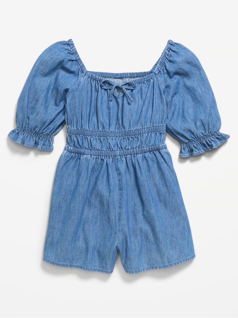 Girls' Blue Denim Chambray Romper - Sz 6/7
